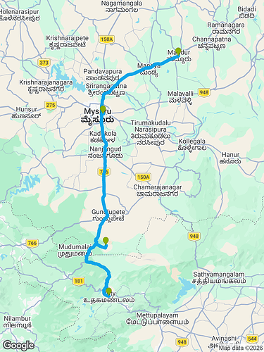 Bangalore to Ooty EV Route Map