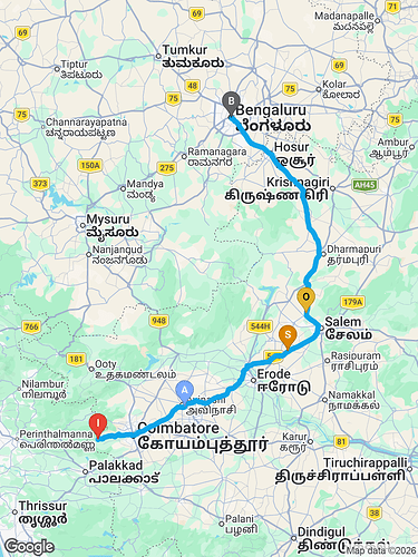 Bangalore to Isha EV Route Map